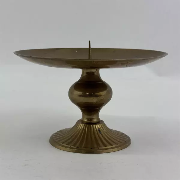 Vintage Small Solid Brass Pillar Candle Holder w/ Spike Minimalist 6in