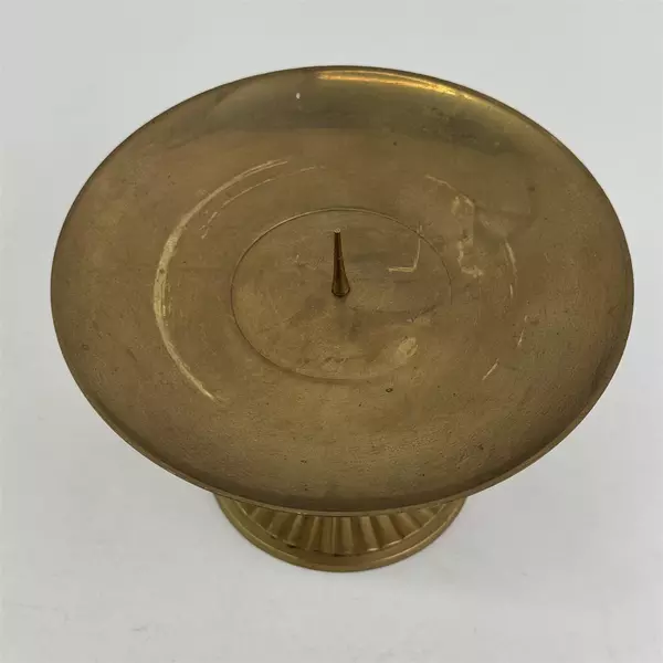 Vintage Small Solid Brass Pillar Candle Holder w/ Spike Minimalist 6in
