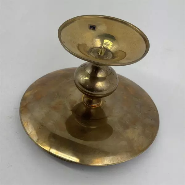 Vintage Small Solid Brass Pillar Candle Holder w/ Spike Minimalist 6in