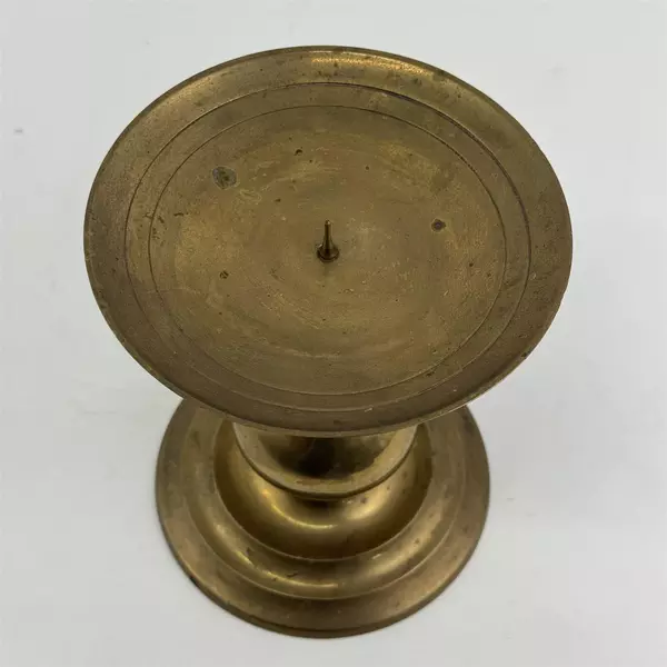 Vintage Solid Brass Pillar Candle Holder w/ Spike  Minimalist