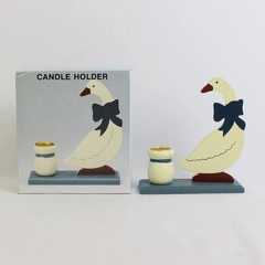 Unbranded White Goose Single Wooden Candle Stick Holder 