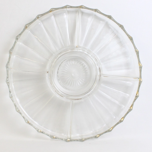 Vintage Jeannette Dewdrop Clear Glass 5-Part Serving Tray 13" FLAWED