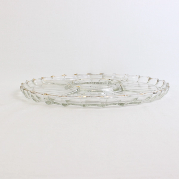 Vintage Jeannette Dewdrop Clear Glass 5-Part Serving Tray 13" FLAWED