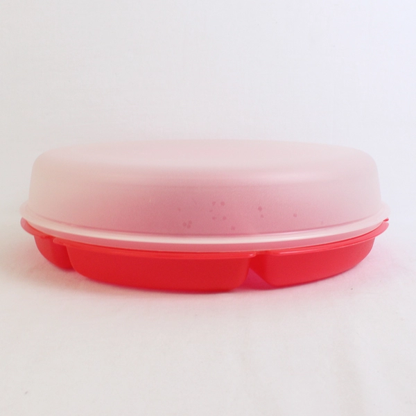 Tupperware Large Divided Snack Veggie Fruit Tray w/ Dipping Bowl Red 1665A-1