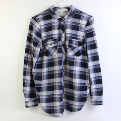 Eden & Olivia Maternity Blue and Purple Plaid Button-Up Women's Small