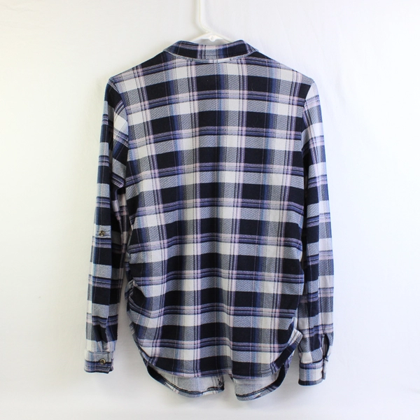 Eden & Olivia Maternity Blue and Purple Plaid Button-Up Women's Small