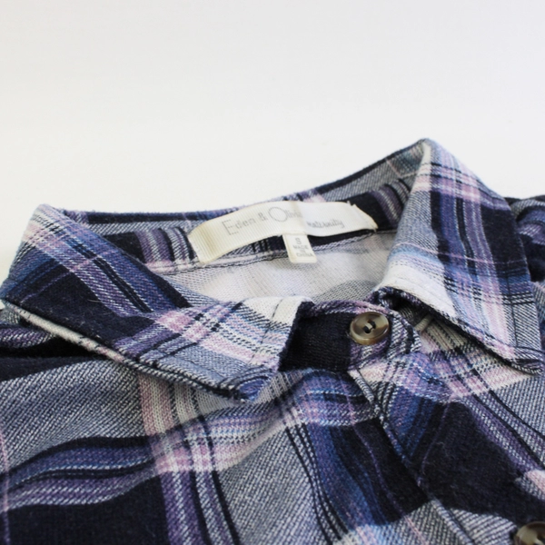 Eden & Olivia Maternity Blue and Purple Plaid Button-Up Women's Small