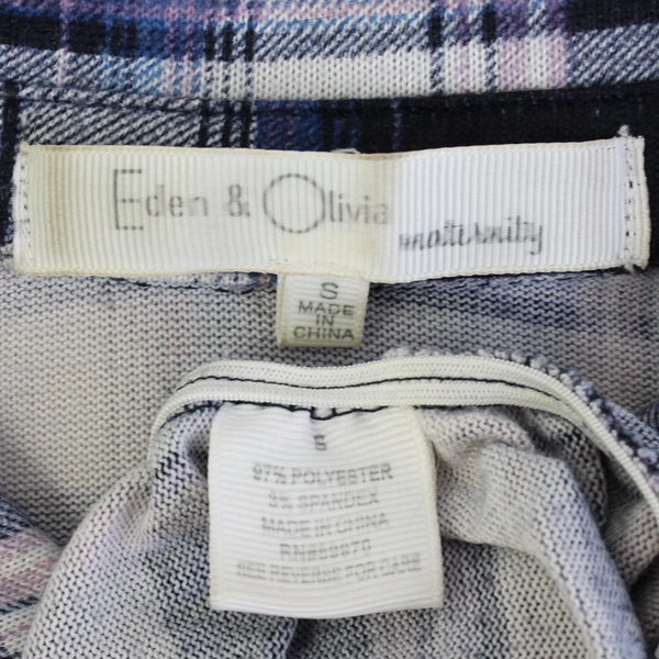 Eden & Olivia Maternity Blue and Purple Plaid Button-Up Women's Small