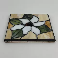 Stained Glass Cork Back 8" Trivet Gold And Beige With White Flower