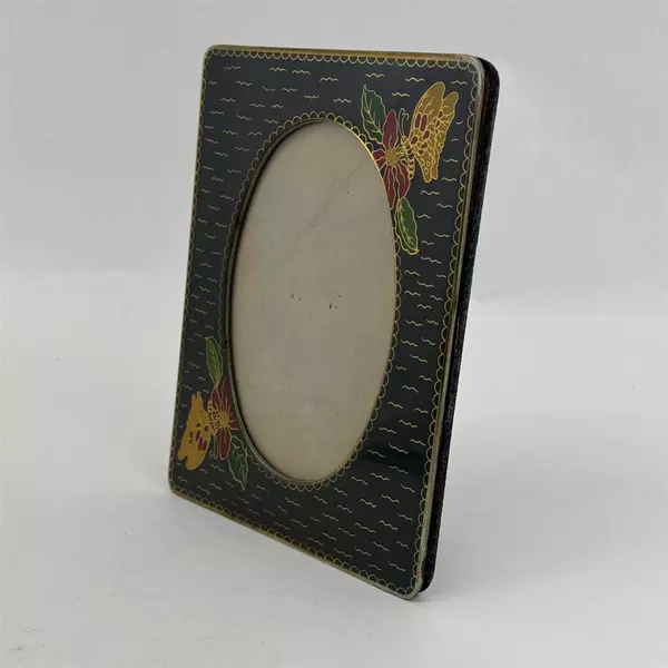 Glass Easel Back Photo Frame For 7 x 5.5  Photo Black W/ Butterflies And Flowers