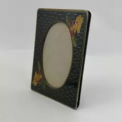 Glass Easel Back Photo Frame For 7 x 5.5  Photo Black W/ Butterflies And Flowers