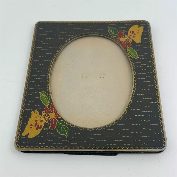 Glass Easel Back Photo Frame For 7 x 5.5  Photo Black W/ Butterflies And Flowers