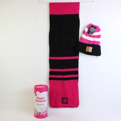 T-Mobile Tuesdays Magenta and Black Knit Winter Scarf and Beanie Set