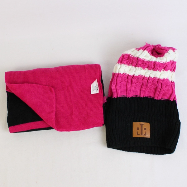 T-Mobile Tuesdays Magenta and Black Knit Winter Scarf and Beanie Set