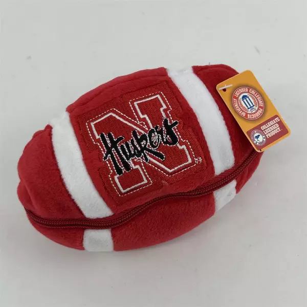 Nebraska Huskers 7" Plush Football Pouch Zippered With Teddy Bear Cornhuskers