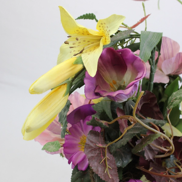 Artificial Springtime Flower Arrangement in Watering Can Seasonal Decor 14"