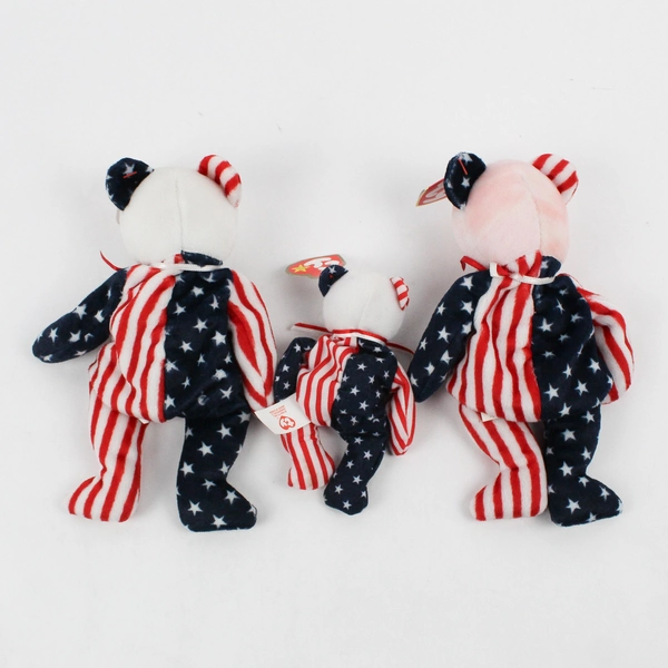 Lot Of 3 TY Beanie Babies Spangle 1999 Red/White/Blue Bear Plush With Tag