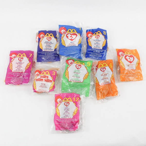 Lot Of 9 McDonalds Meal Toys: 8 Ty Teenie Beanie Babies Sealed & Timon Lion King