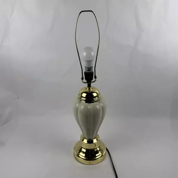 Hollywood Regency Style White Ceramic Table Lamp Gold Accent 26"