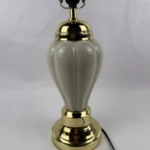 Hollywood Regency Style White Ceramic Table Lamp Gold Accent 26"