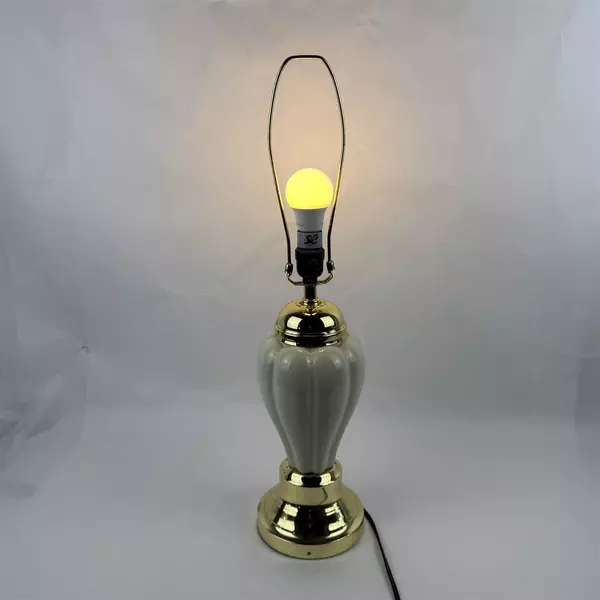 Hollywood Regency Style White Ceramic Table Lamp Gold Accent 26"