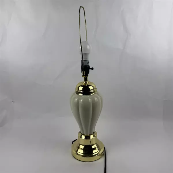 Hollywood Regency Style White Ceramic Table Lamp Gold Accent 26"