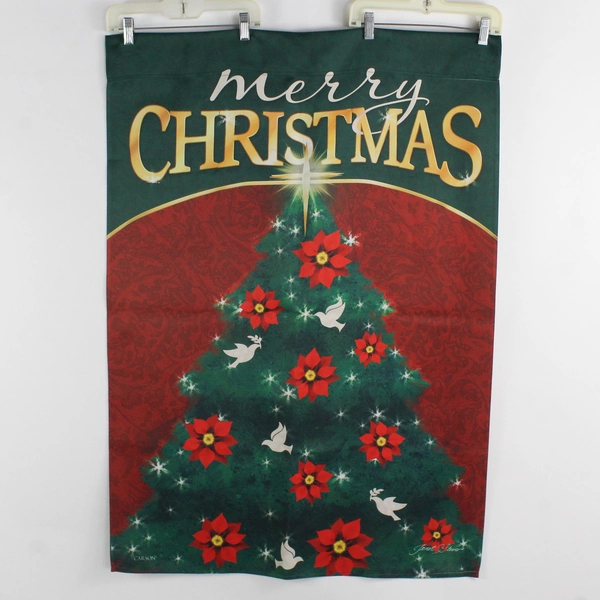 Carson Merry Christmas Flag, 28 X 39 Double Sided, Poinsettias and Doves
