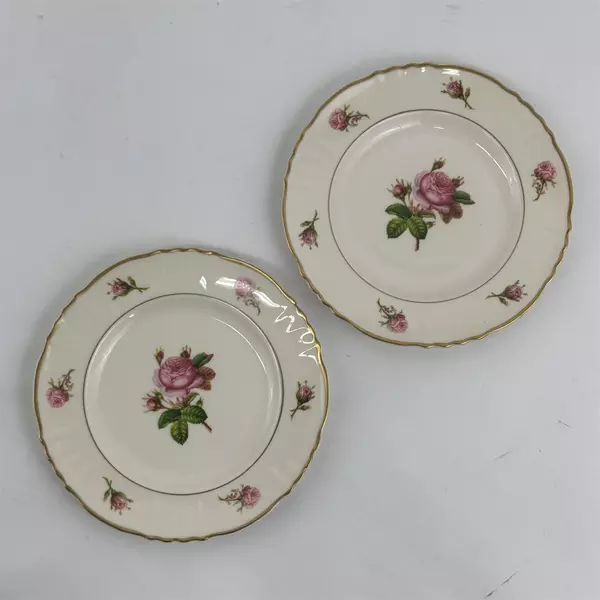 Lot Of 3 Syracuse Victoria Pattern 2 Bread Plate & 1 Dinner Plate W/ Gold Trim