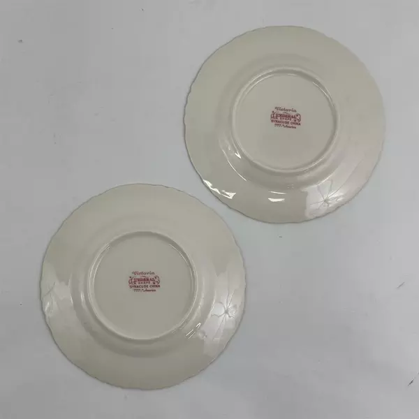 Lot Of 3 Syracuse Victoria Pattern 2 Bread Plate & 1 Dinner Plate W/ Gold Trim