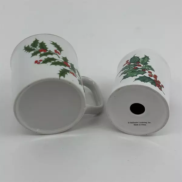 Lot Of 2 Hallmark Holly Berries Mug & Salt Shaker Without Stopper Gold Trim
