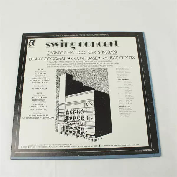 Swing Concerts Carnegie Hall 1938-39 Goodman & Basie Vinyl LP