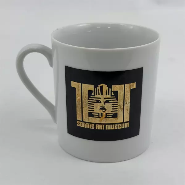 Schmid Seattle Art Museum King Tut Exhibition White Ceramic Mug 3.75" Tall