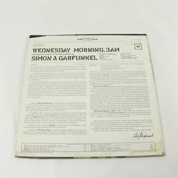 Simon & Garfunkel Wednesday Morning 3 A.M. 1964 Vinyl LP Columbia CS 9049