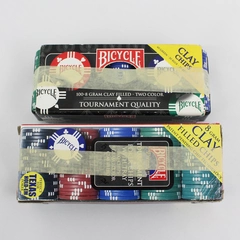 2 Boxes Of 100 Bicycle Tournament Quality Poker Chips Clay Filled 8 Gram 