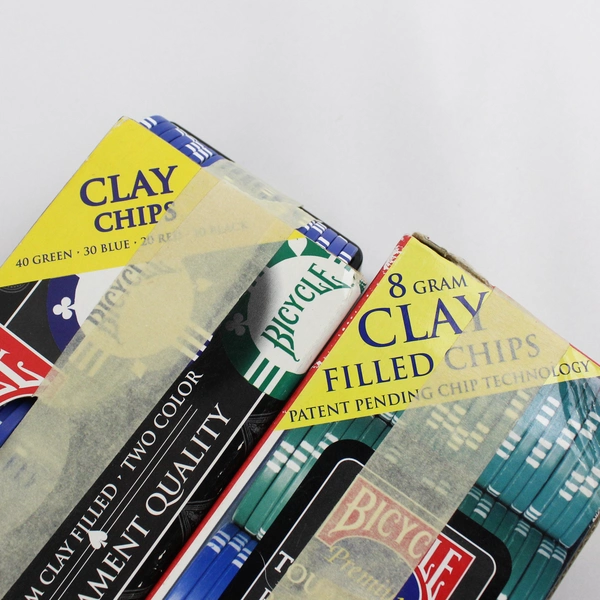 2 Boxes Of 100 Bicycle Tournament Quality Poker Chips Clay Filled 8 Gram 