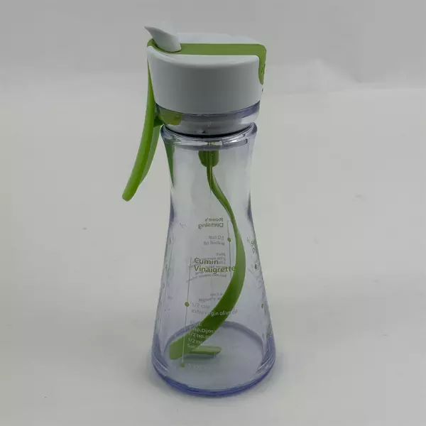 Chef'n Dressing Pour Jar Measurements Recipes Lid Green White Clear Glass