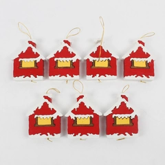 Set of 7 Wood House Puzzle Christmas Ornaments