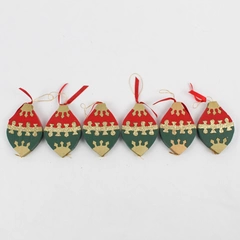 Set of 6 Wood Red Green and Gold Puzzle Christmas Ornaments