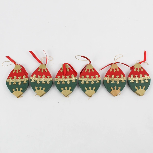 Set of 6 Wood Red Green and Gold Puzzle Christmas Ornaments