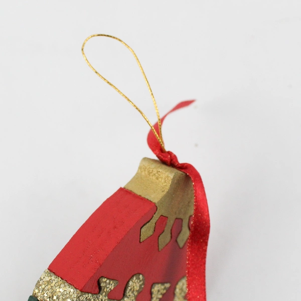 Set of 6 Wood Red Green and Gold Puzzle Christmas Ornaments