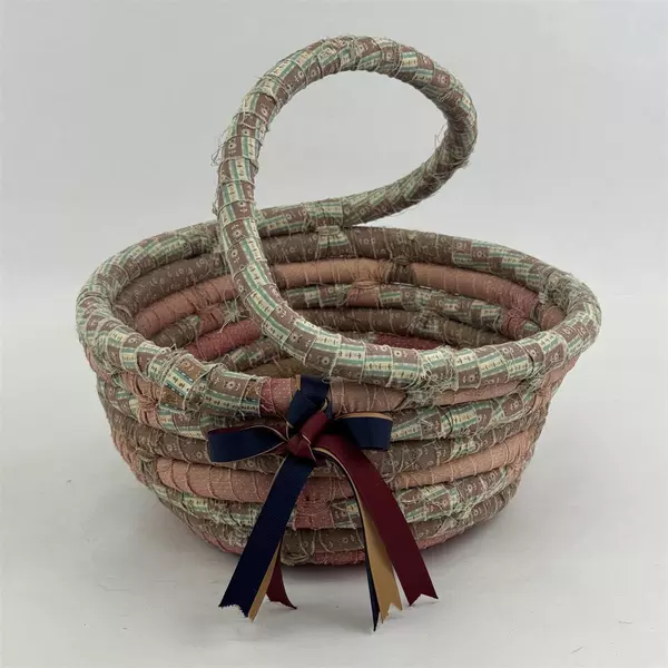Vintage Handmade Coiled Fabric Basket 12.75" Diameter