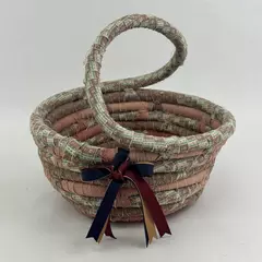 Vintage Handmade Coiled Fabric Basket 12.75" Diameter