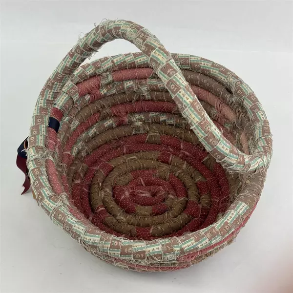 Vintage Handmade Coiled Fabric Basket 12.75" Diameter