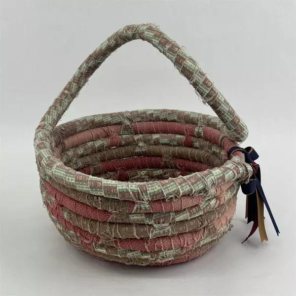 Vintage Handmade Coiled Fabric Basket 12.75" Diameter