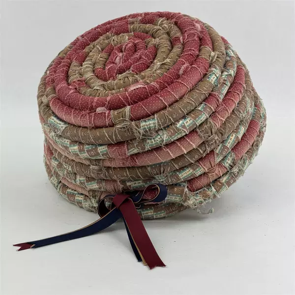 Vintage Handmade Coiled Fabric Basket 12.75" Diameter