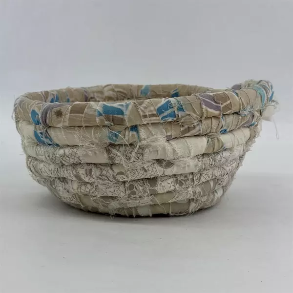 Vintage Woven Coiled  Fabric Basket 10"