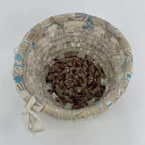 Vintage Woven Coiled  Fabric Basket 10"