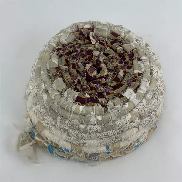 Vintage Woven Coiled  Fabric Basket 10"