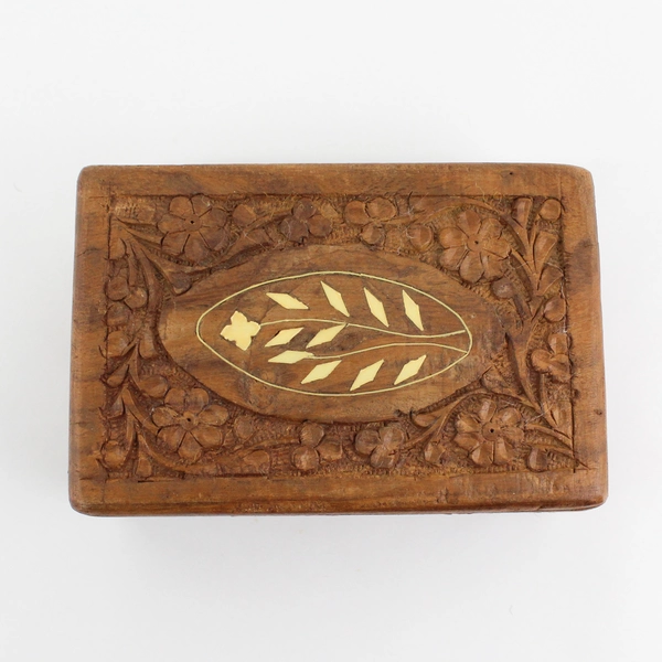 Vintage Hand Carved Wooden Jewelry Trinket Box  Made In India 6x4