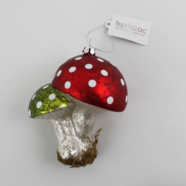 Transpac  Handcrafted Mercury Glass  Mushroom Christmas Ornament 4.5"